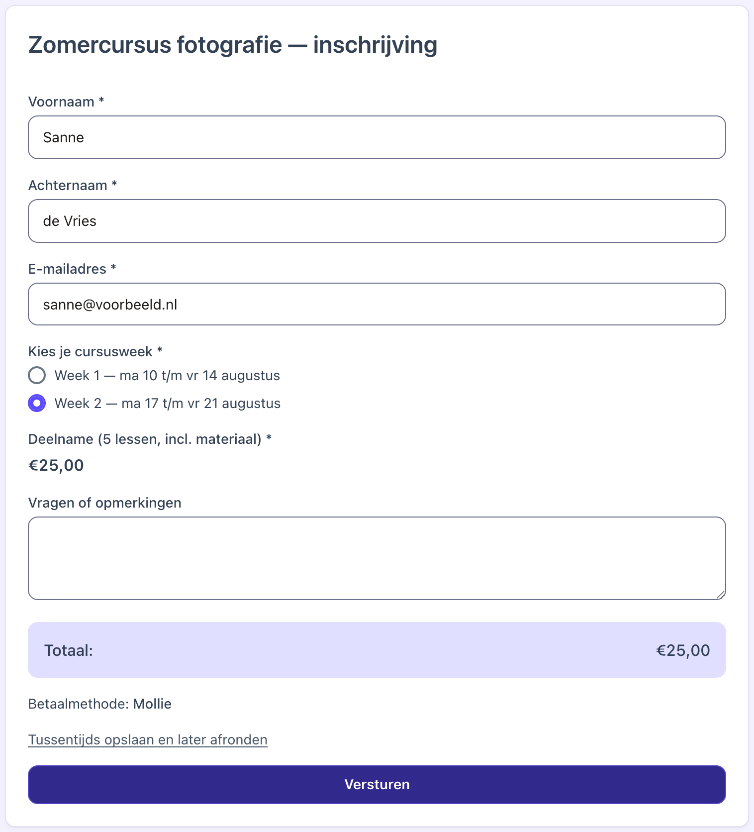 Aanmeldformulier mét ingebouwde betaling en totaalbedrag — wat in Google Forms ontbreekt